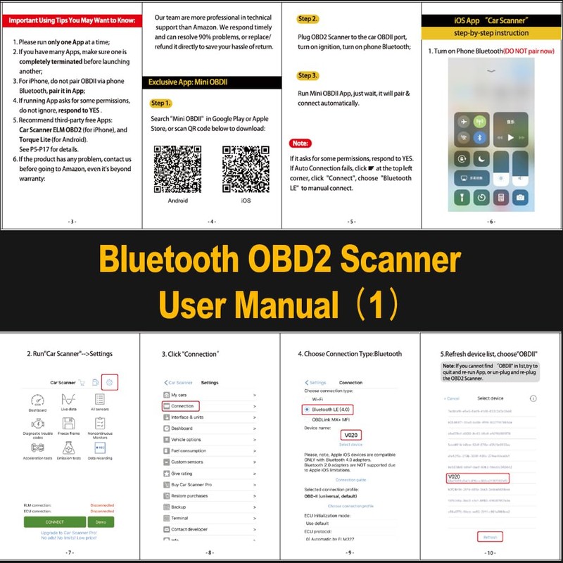 FlyroadUp OBD2 Scanner Bluetooth for iPhone iOS Android OBDII Diagnostic