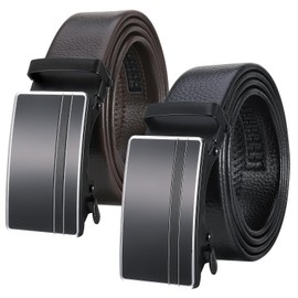 ViEinkaufen 2 Pack Men's Belt, Adjustable PU Leather Ratchet Belt, 125cm Men’s Automatic Buckle Belt for Suit Jeans