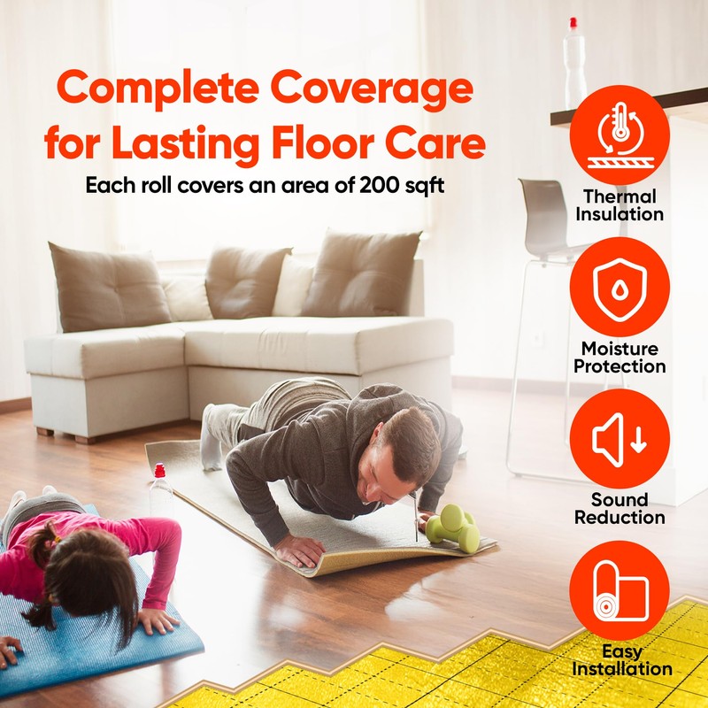 FLOORLOT GoldMax Premium Floor Underlayment - 200 sqft Roll -