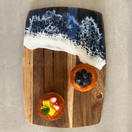 TOPPERFUN Cutting Board, 14x10in Acacia Wood Cutting Board, New Wave Resin Cutting Board Cheese Serving Board, Reversible Cutting Board for Meat, Cheese, Bread, Vegetables, Fruits