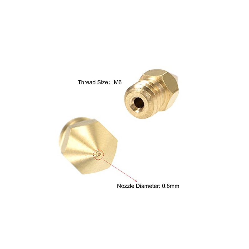 sourcing map 0.8mm 3D Printer Nozzle Head M6 Thread Replacement,