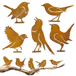 LXYYDS 5 Stück Rost Vogel Gartendeko, Gartenstecker Rost Deko Vogel, Edelrost Vögel, Wiederverwendbar Rostiges Vögel, Bird Baumstecker mit Schraube, Für Garten Patio Park Zaun AST Dekoration