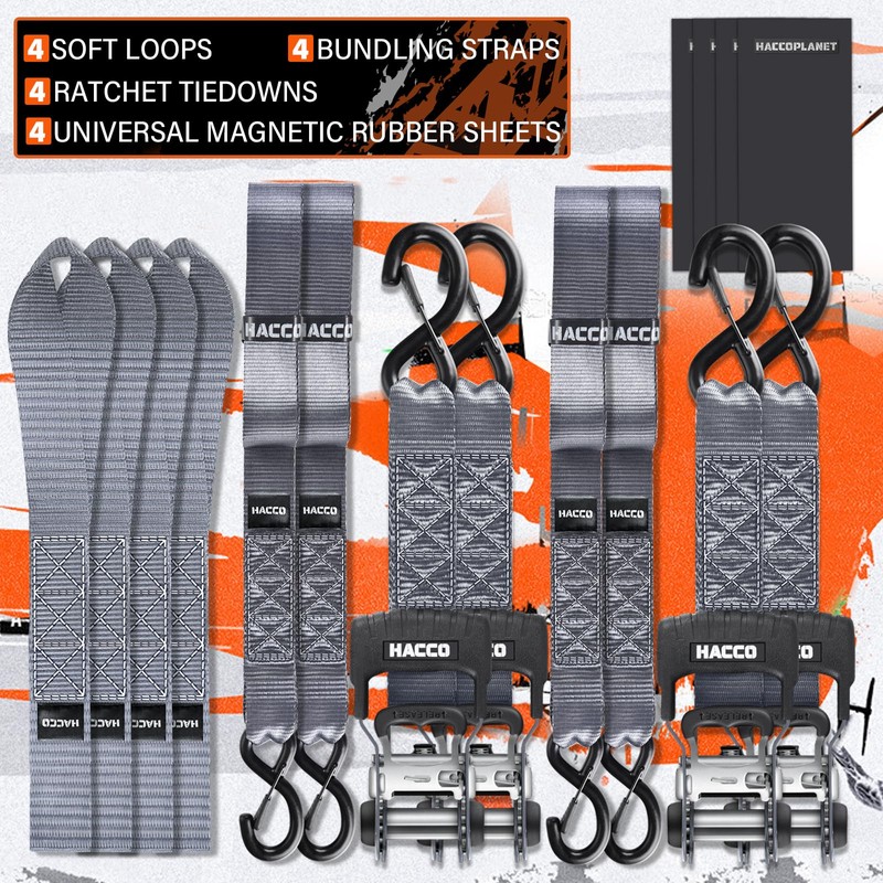 HACCOPLANET Ratchet Straps, 5280lb Break Strengeth, 1.6" Heavy Duty Ratchet