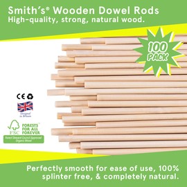 Wooden Dowel Rods by Smith’s® (100 Pack / 15cm x 4mm) | Unfinished, Natural, Organic Wood Sticks | FSC Approved | Perfect for Craft Projects, DIY, Art Works, Woodcraft, & More!