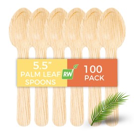 Restaurantware Indo 5.5 x 1.2 Inch Palm Leaf Spoons 100 Microwavable Palm Spoons - Freezable Sustainable Areca Palm Leaf Spoons Oven-Ready For Hot & Cold Foods