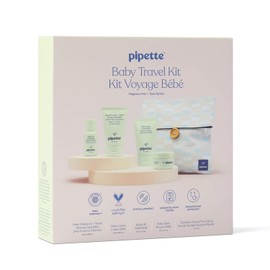 Pipette Baby Travel Kit New Packaging - Trial Size Toiletries, Baby Gift Set, Hypoallergenic, Free of Synthetic Fragrances, Cruelty-Free, 4 Products + Travel Pouch