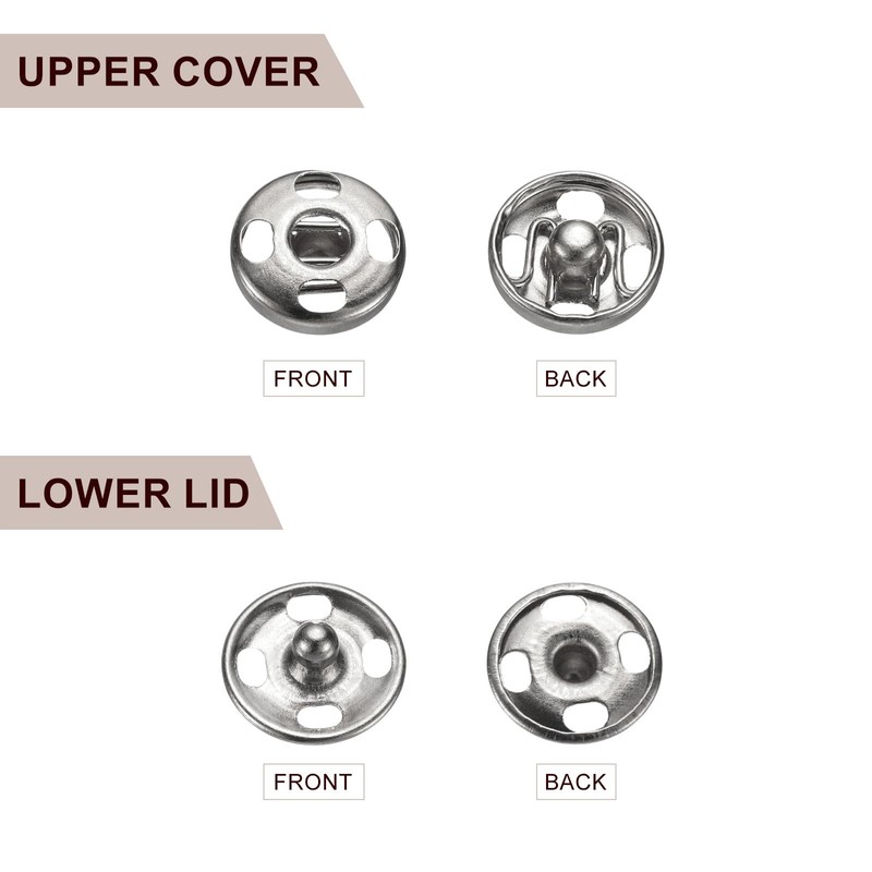 sourcing map 5 Set Sew-on Snap Buttons 10mm Metal Snap