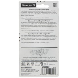 General Pencil 136357 Jumbo Compressed Charcoal Sticks, Black, 3-Pack