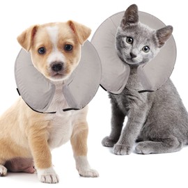 GNCLOUD Inflatable Dog Collars for After Surgery, Inflatable Recovery Collar for Small Dogs and Cats, Soft Cat Cone Collar, Prevent Dogs/Cats from Biting & Scratching,GREY-M