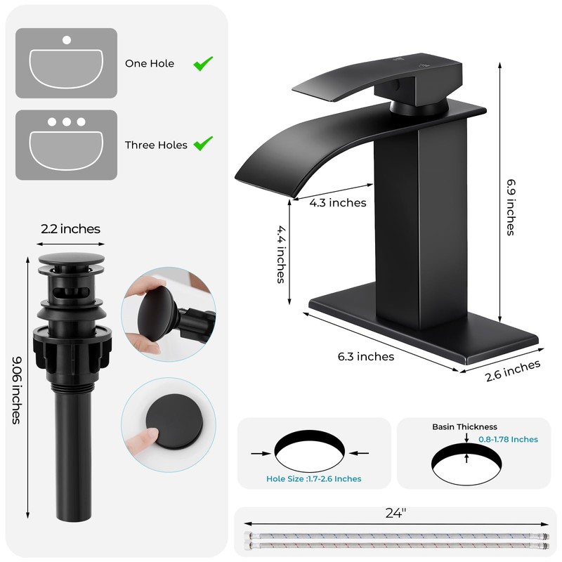 RNDIOZD Matte Black Bathroom Faucets, Waterfall Bathroom Sink Faucet Modern
