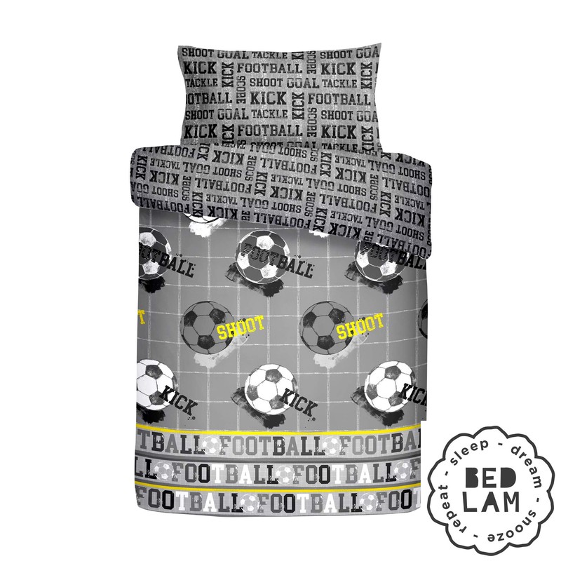 Bedlam - Fußball – Kinder-Bettbezug-Set | Einzelbettgröße | grau &