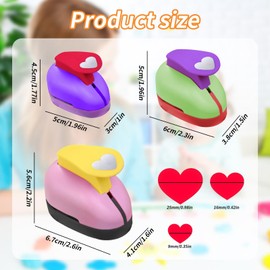 Eidoct 3Pcs Heart Punches, 9mm 16mm 25mm Paper Punch for Crafts, Portable Scrapbooking Punches Heart Paper Punch Hole Punch Heart Cutter, for DIY Crafting Scrapbooking Card Photo Album, Colour Random
