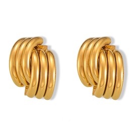 Minimalist Triple Hoop Earrings by MIREE, 14K Gold Plated Titanium Steel, Hypoallergenic, Stylish and Durable (Gold)