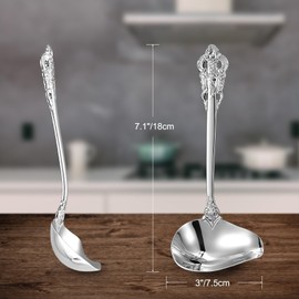 KEAWELL Luxury 7.2" Sauce Ladle, 18/10 Stainless Steel, Silver, Small Gravy Spoon for Home. Solid and Sturdy, Dishwasher Safe (1)