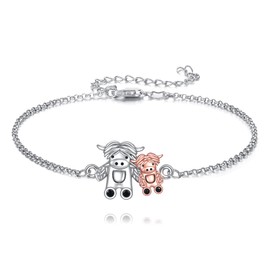 URONE Highland Kuh Armband aus 925er Sterling Silber mit Doppel Kuh Motiv Süßer Tier Schmuck für Frauen