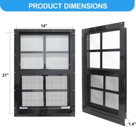 NeatiEase 2 Pack Shed Windows with Black Frame, 14 x 21 Flush Mount Small Window with Tempered Glass and Fiberglass Screen for Shed, Chicken Coop, Playhouse, Household, Garage