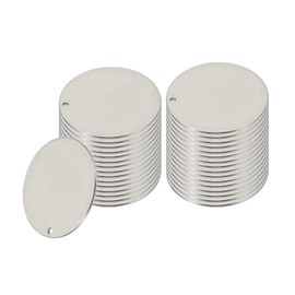 PATIKIL 32 Pcs Metal Stamping Blanks, 30mm Round Name Tags Stainless Steel Circle Blanks Label Flat Plate Disc with Hole for Laser Engraving Stamping Dog Tags Keychain Making, Silver Tone