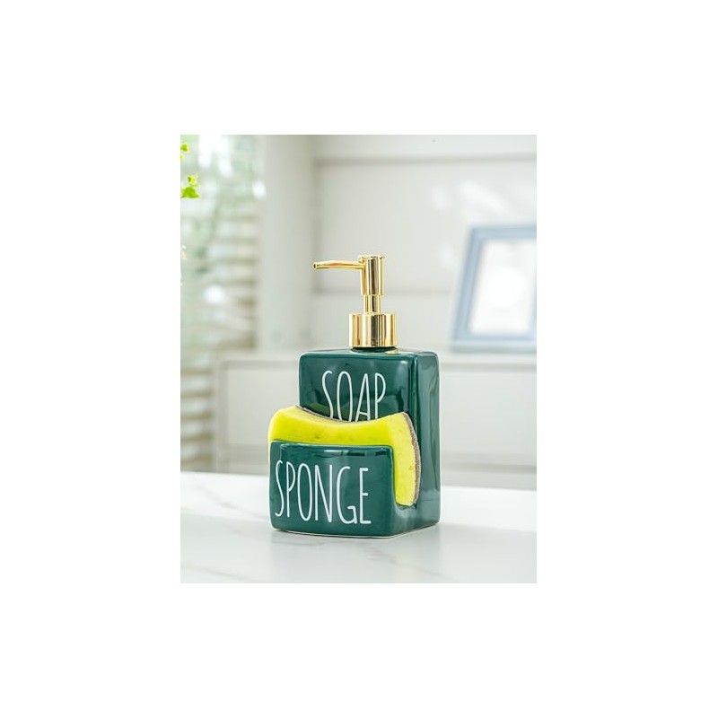 Ceramic soap Dispenser with Sponge Holder for Kitchen Sink Bathroom