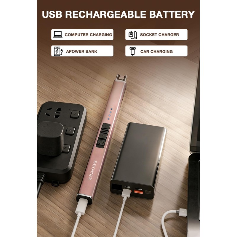 RAYONNER Electric Candle Lighter with Safety Switch Rechargeable Flameless Plasma