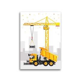 Junaversum Poster Set for Children's Room, Construction Site with Numbers and Letters ABC for Boys, Decoration for Boys Room, Wall Pictures, Learning Poster, A4, without Frame (Set of 5)