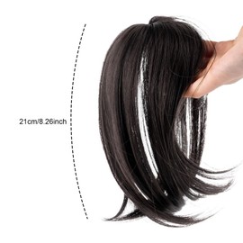 GWAWG Fringe Hairpiece Clip-In Fringe Clip-In Extensions Real Hair in Bangs Thin Hair Line Hair Extension with Elastic Band Lady Natural Hairpieces DIY Hairstyles Party Everyday (Brown-Black)