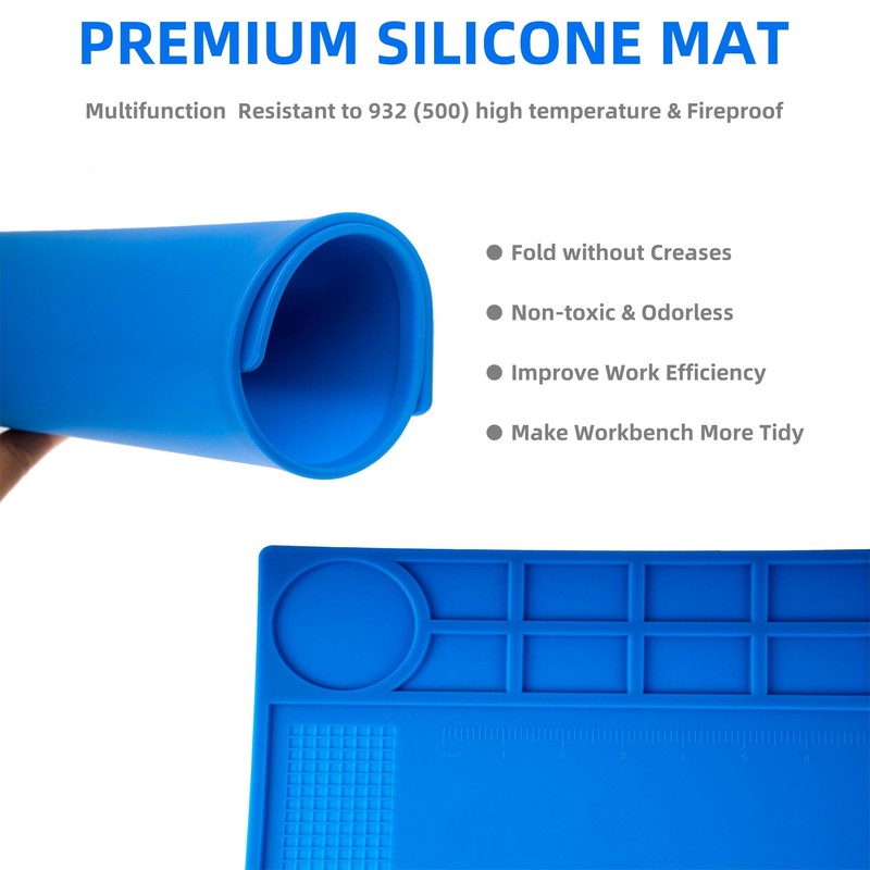 Kaisiking Electronic Repair Work Mat,Heat Resistant Silicone Solder Mat for