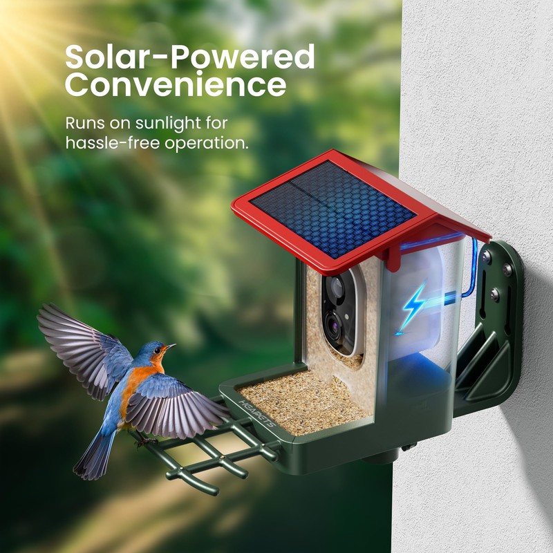 Smart Bird Feeder with Camera Solar Powered, 2K HD Video,