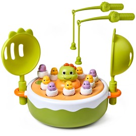 eJog Pup Fishing Dinosaur Toys, Magnetic Fishing Game Toddles, Rotating Board Toys Educational Toy for Kid, Toy Set with Dinosaur, Poles,Nets, Board, Multiple Playing Party Game for Children