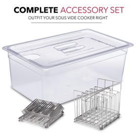 VÄESKE Large Sous Vide Container with Lid and Racks Kit | Sous Vide Accessories | Väeske Large Sous Vide Container with Lid and 2 Racks | Sous Vide Accessories | Compatible with Anova, Anova Nano, Joule, Instant Pot, Sous Vide Cookers (26 QT, Container/Racks)