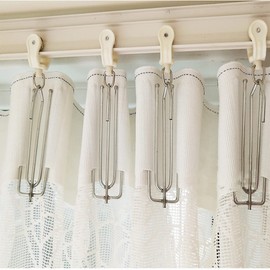 MJMP Pleat Tape for Curtain Heading Vintage Style 20 Yard with 40 Pcs Stainless Steel 4 Prong Curtain Pleat Hook Clip (20Yard 40 Pack, White)