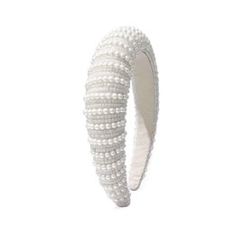 Bownita Girls' Handmade Headbands, Wide, Classic, All-Day Comfort, Non-Slip without Teeth(White Pearl, Free Size)