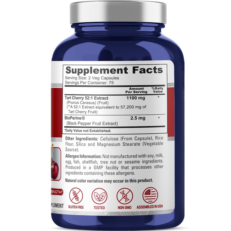 NusaPure Tart Cherry 57,200mg per Caps, 150 Count, Vegan, Non-GMO,