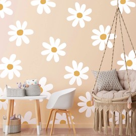 12 Sheets Daisy Wall Decals White Flower Wall Stickers Big Daisy Wall Stickers Peel and Stick Floral Stickers for Kids Girls Nursery Playroom Bedroom Living Room Wall Decor (Classic Style)
