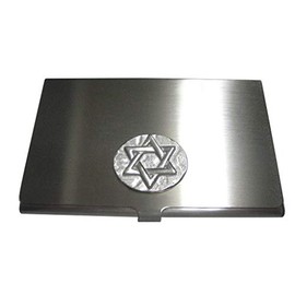 Kiola Designs Silver Toned Round Jewish Religious Star of David Business Card Holder