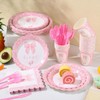 Honeydak 175 Pcs Girl Baby Shower Decorations Plates Set for