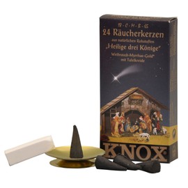 Knox Three Kings Christmas Myrrh Incense Cones with Chalk and Gold Shell Smokers