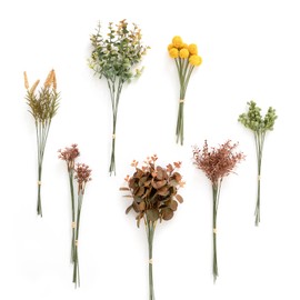 Ling's Moment Artificial Greenery Stems Box Set, 50pcs with 7 Kinds of Faux Greenery Picks for DIY Bridal Bouquets Wedding Floral Arrangement Table Centerpieces, Terracota & Amber