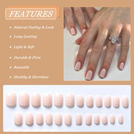 Boloshine 24Pcs French False Nails, Press on Nails Acrylic Fake Nails, Full Cover Short False Nails French Manicure, Solid Color Square French Tip False Nails for Women and Girls - Bashful Cheeks