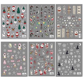 6 Sheets Christmas Nail Art Stickers Snowflake Nail Decals 5D Embossed Self-Adhesive Santa Claus Elk Penguin Bear Xmas Tree Nail Supplies for Women Christmas Nail Art Decoration Winter Pegatinas Uñas
