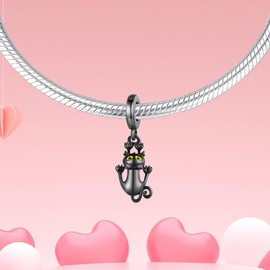 DATOUQI Black Cat Charm Hanging Cat Charms Pet Cat Charms 925 Sterling Silver Charms for Bracelets Necklace