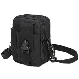 Heyqie(TM) 1000D Nylon [Upgrated] Outdoor Tactical MOLLE Holster EDC Carry Accessory Tool Waist Bag Belt Pack Pouch Case with Shoulder Strap for Smart Phones & Accessories - Black