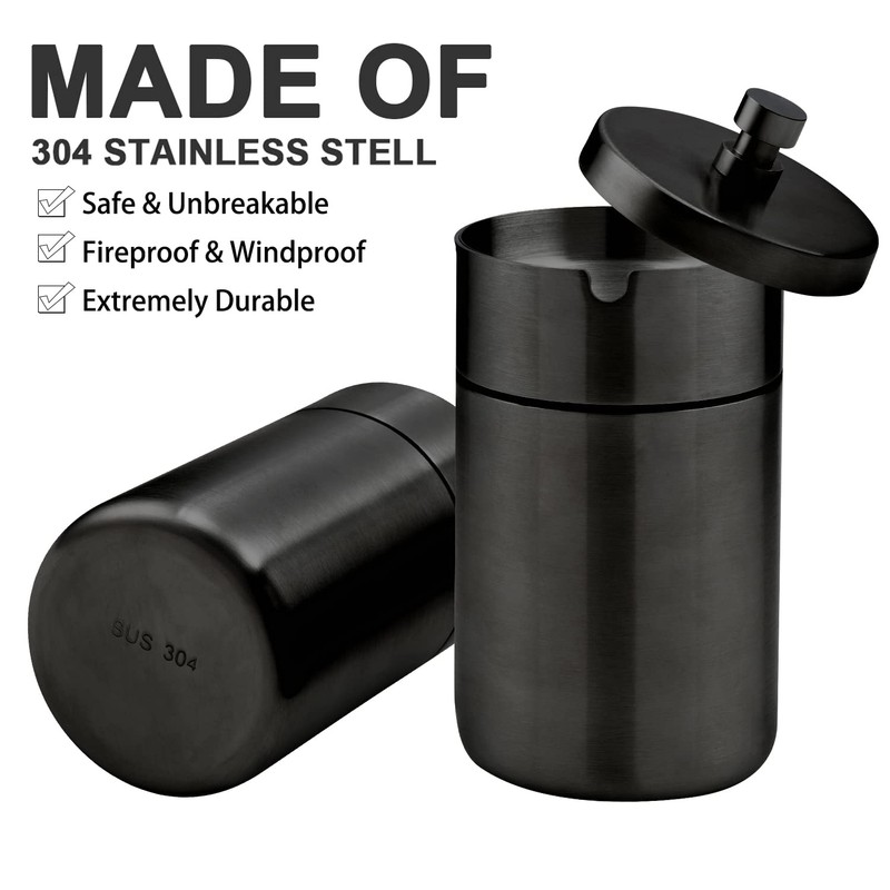 Car Ashtray with Lid Smell Proof Stainless Steel Auto Ashtrays