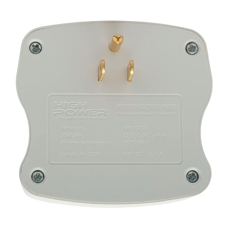 HIGH POWER Multicontacto de Pared con 2 Puertos USB y
