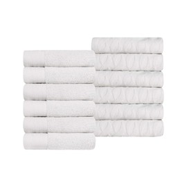 Superior Turkish Cotton Jacquard Solid 12-Piece Washcloth/Face Towel Set, Small Decorative Towels for Facial, Cleaning, Spa, Resort, Gym, Bathroom Decor, Home Essentials, Quick Dry, White