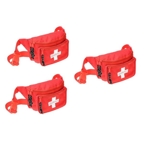 Dealmed Lifeguard Fanny Pack with Logo, E-Z Zipper Design and 3 Pockets, Red Fanny Pack (3), Includes Adjustable Waist Strap and Zipper Pockets
