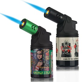 HONEST Two Pack High Cost Performance Torch Lighter Single Power Jet Flame Butane Lighters Refillable Adjustable Gas Lighter Windproof Lighters Candle BBQ Grill Camping (Black&Green)