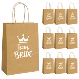 SANLIUSANJIU 10 Stück Team Braut Geschenktüten, JGA Geschenktüten für Brautjungfern, Junggesellenabschied KraftPapiertüten, 15x8x21cm Team Braut Papiertüten mit Griffen für Hochzeit Mitgebsel (A)
