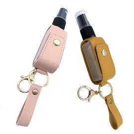 2Pcs 30ml/1oz PU Leather Travel Bottle Keychain Holder Portable Empty Leak-proof Plastic Spray Bottle Keychain Holder Refillable Mini Mist Bottle Container for Backpack Purse(Random Color)