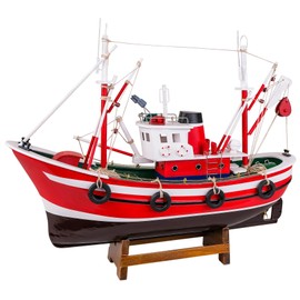 SAILINGSTORY Wooden Fishing Boat Model Ship Model Decor Red