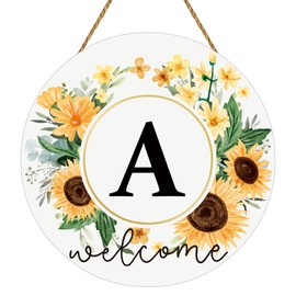 Sunflower Decor Monogram Letter A Wreaths for Front Door Wreath Wooden Welcome Sign for Front Door Decor Floral Last Name Initial House Warming Spring Summer Porch Rustic Wall Home Kitchen Decorations